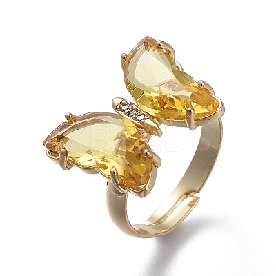 Adjustable Brass Glass Finger Rings RJEW-P148-A01-10-1