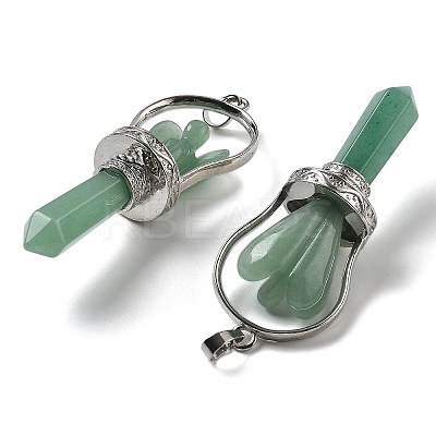 Natural Green Aventurine Pointed Big Pendants KK-H491-01P-07-1