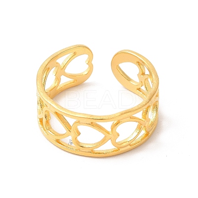 Ion Plating(IP) 304 Stainless Steel Hollow Out Heart Open Cuff Ring for Women LS-RJEW-E063-19G-1