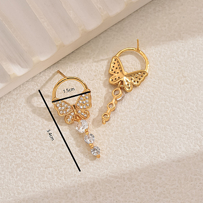 Elegant Butterfly Brass Pave Clear Cubic Zirconia Dangle Stud Earrings LS-UU2168-1