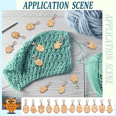 Wood Owl Pendant Locking Stitch Markers HJEW-NB00124-1
