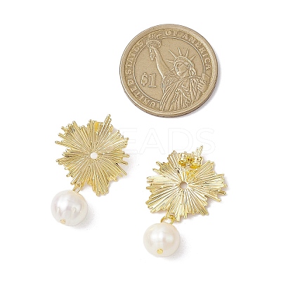 Brass Shell Pearl Stud Earrings for Women EJEW-JE06243-1