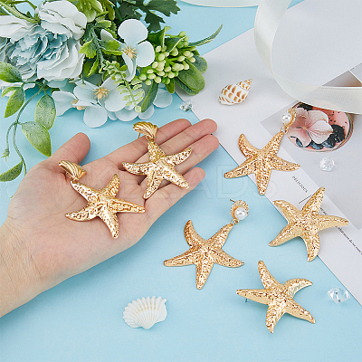 3 Pairs 3 Style Alloy Starfish Dangle Stud Earrings with Plastic Pearl Beaded EJEW-FI0002-95-1