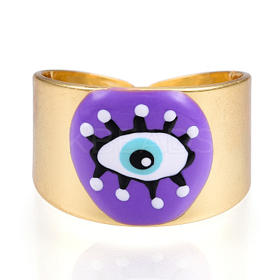 Enamel Horse Eye Open Cuff Rings RJEW-P042-01G-02-1