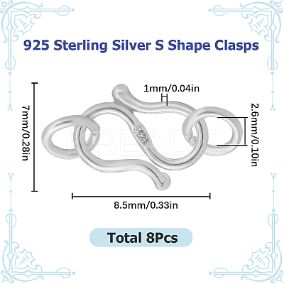 8Pcs 925 Sterling Silver S Shape Clasps STER-SC0001-18-1