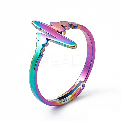 Ion Plating(IP) 201 Stainless Steel Heart Beat Adjustable Ring for Women RJEW-K238-02M-1