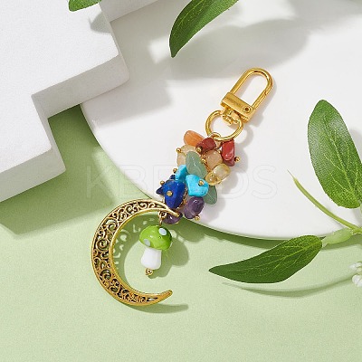 Alloy Hollow Moon & Lampwork Mushroom Pendant Decorations HJEW-JM01612-1