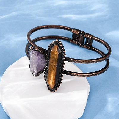 Natural Tiger Eye & Amethyst Beads Bangeles G-B150-05R-05-1