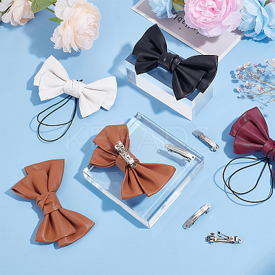 8Pcs 4 Colors Imitation Leather Bowknot Accessories DIY-PH0013-38-1