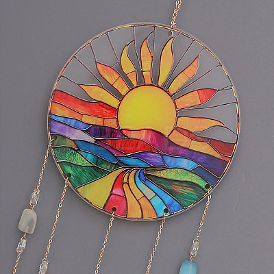 Acrylic Sun Pendant Decorations HJEW-D302-06-1