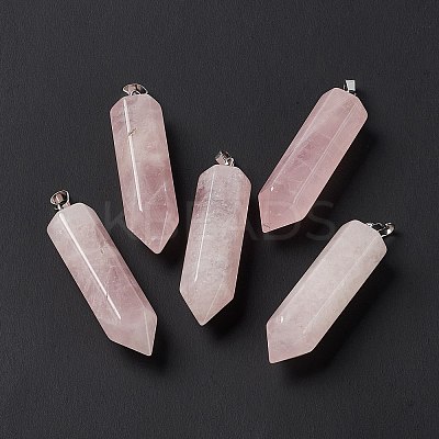 Natural Rose Quartz Double Terminated Pointed Pendants G-G926-01P-08-1