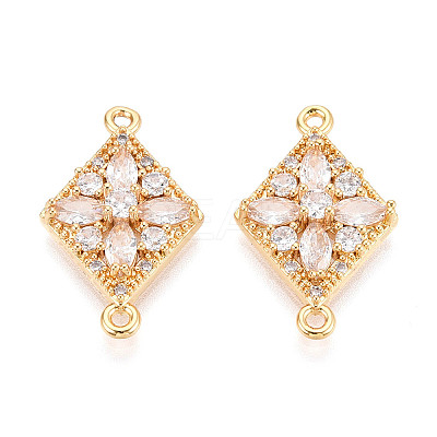 Brass Pave Clear Cubic Zirconia Links/Connector Charms KK-T077-64G-1