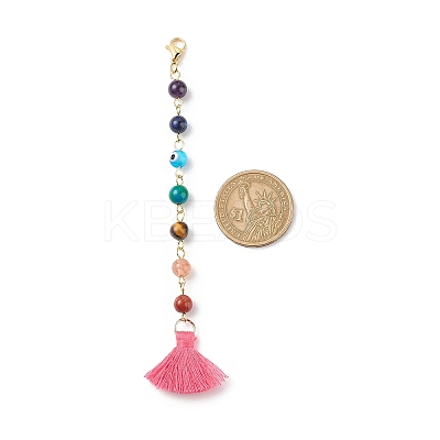 7 Chakra Gemstone Round & Handmade Lampword Evil Eye Beaded Pendant Decoration HJEW-JM00795-1
