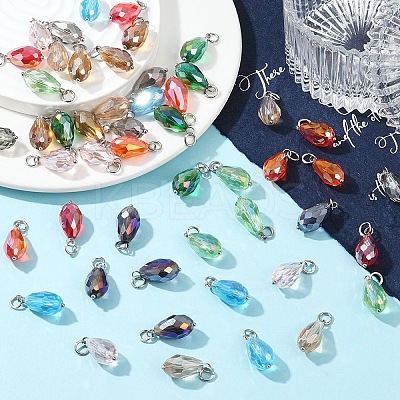 50Pcs 10 Colors Glass Pendants PALLOY-YW00045-1