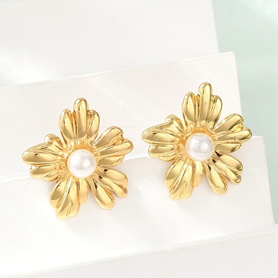 304 Stainless Steel ABS Plastic Pearl Stud Earrings for Women EJEW-U046-12A-G-1