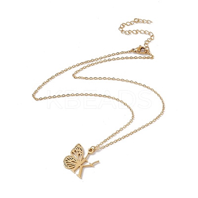 Initial Letter with Butterfly Pendant Necklace LS-NJEW-C026-01G-K-1