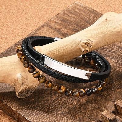 Braided Leather Multi-strand Bracelets for Men BJEW-Z081-16P-1