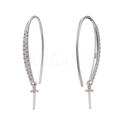 Anti-Tarnish Rhodium Plated 925 Sterling Silver Micro Pave Cubic Zirconia Earring Hooks STER-F041-88P-1