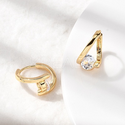 Brass Micro Pave Clear Cubic Zirconia Round Hoop Earrings EJEW-P331-09G-1