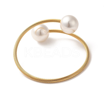 Plastic Imitation Pearl Round Beaded Cuff Bangle BJEW-P310-07G-1