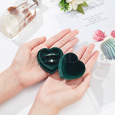Heart Velvet Covered Cardboard Couple Rings Storage Box CON-WH0087-81A-1