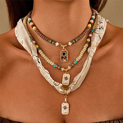 Zinc Alloy Enamel Rectangle Pendant 3 Layer Necklaces FS-WG84DD6-02-1