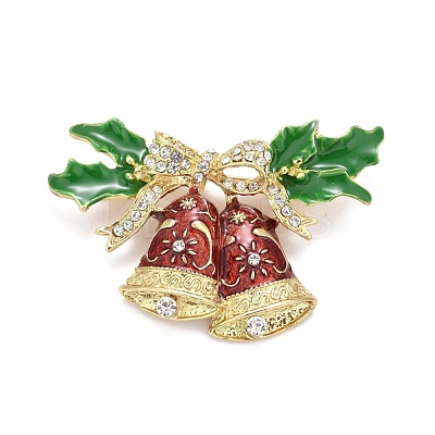 Colorful Enamel Christmas Bell Brooch with Crystal Rhinestone JEWB-A004-06G-1