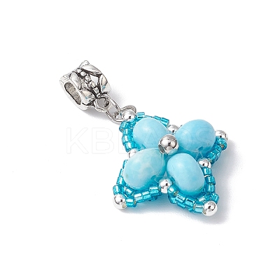 Dyed Synthetic Imperial Jasper & Glass Seed Beaded Star European Dangle Charms PALLOY-MZ00693-01-1
