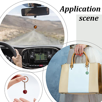 6Pcs 6 Styles Round Natural & Synthetic Gemstone Pendant Keychain KEYC-DR0001-02-1