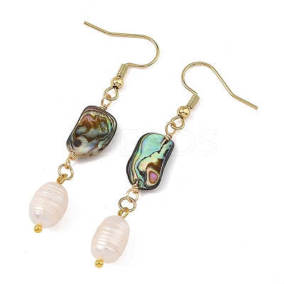 Natural Paua Shell & Natural Pearl Dangle Earrings EJEW-JE07333-1