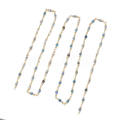 Natural Indian Agate Beaded Round Link Chains AJEW-JB01533-04-1