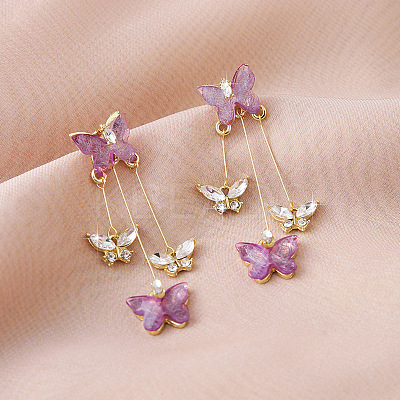 Butterfly Alloy Rhinestone Dangle Stud Earrings FS-WG259EB-01-1