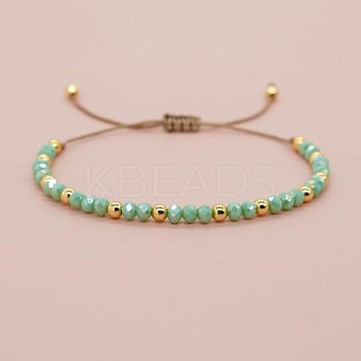 Glass & Brass Round Beads Braided Bead Bracelets RD6595-6-1