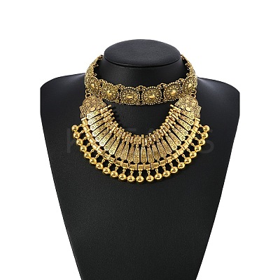 Ethnic Style Zinc Alloy Coin Tassel Statement Bib Necklaces for Women FS-WGFF897-01-1