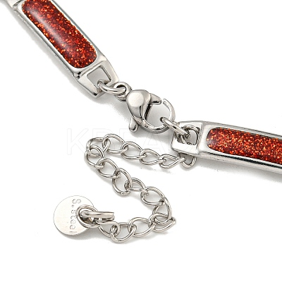 304 Stainless Steel Enamel Rectangle Link Chain Bracelets with Glitter Powder BJEW-S153-04P-03-1