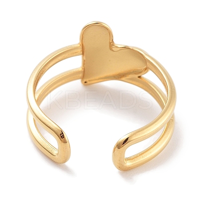 304 Stainless Steel Heart Open Cuff Rings for Women RJEW-K273-11G-1