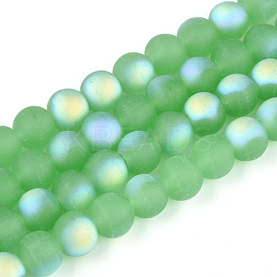 Frosted Imitation Jade Glass Beads Strands GLAA-T032-J8mm-MBB05-1