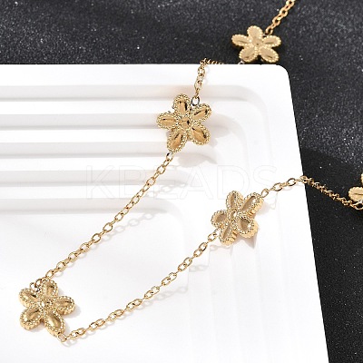 304 Stainless Steel 5-Petal Flower Link Chain Necklaces NJEW-G184-03G-1