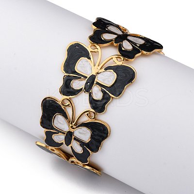 304 Stainless Steel Enamel Cuff Bangles for Women LS-BJEW-P347-01G-C-1