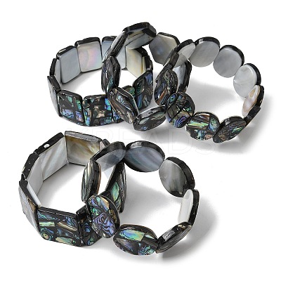Natural Abalone Paua Shell Stretch Beaded Stretch Bracelets for Women BJEW-A151-01-1