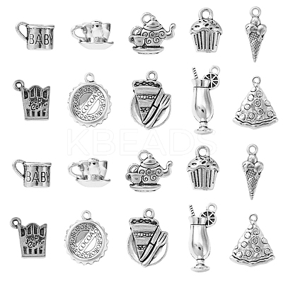 100Pcs 10 Style Tea Theme Tibetan Style Zinc Alloy Pendants TIBEP-CJ0001-69-1