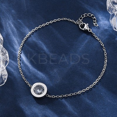 Flat Round 304 Stainless Steel Cubic Zirconia Pendant Necklaces & Bracelets & Stud Earrings Sets for Women SJEW-C004-19P-1