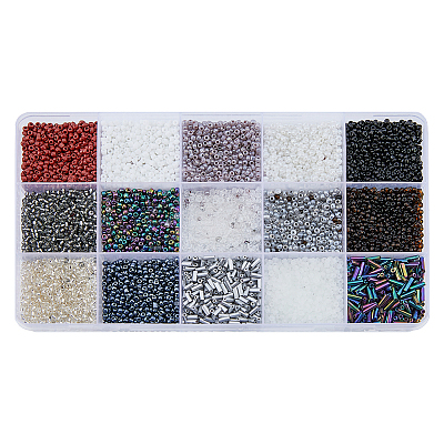 225g 17 Style Glass Seed Glass Bugle & Round Beads SEED-DC0001-02A-1