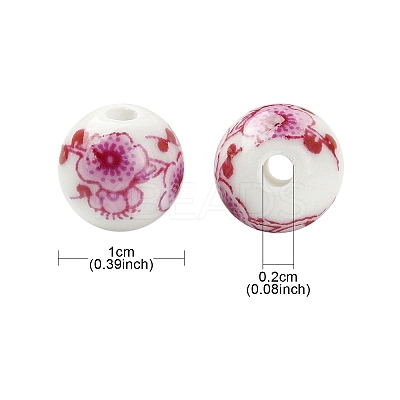 Handmade Printed Porcelain Round Beads PORC-YW0001-05A-1