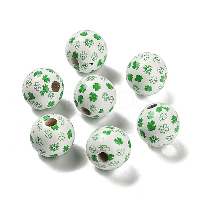 St. Patrick's Day Series Printed Schima Wood European Beads WOOD-V002-01G-1