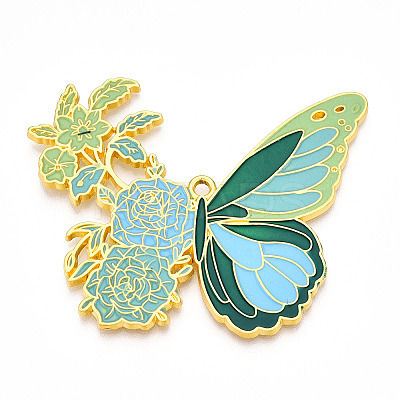 Rack Plating Alloy Enamel Big Pendants ENAM-N056-399E-G-1