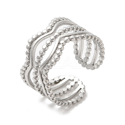 Non-Tarnish 304 Stainless Steel Wave Open Cuff Ring for Women RJEW-M149-36P-1