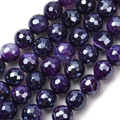Electroplated Natural Agate Beads Strands G-B191-A07-8mm-10-1
