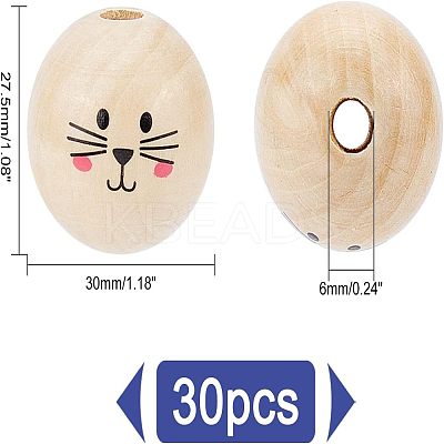 30Pcs Printed Natural Wood European Beads WOOD-FH0001-92-1