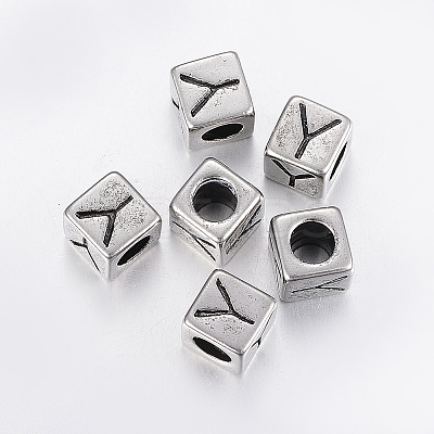 304 Stainless Steel Large Hole Letter European Beads LS-STAS-H428-01AS-Y-1